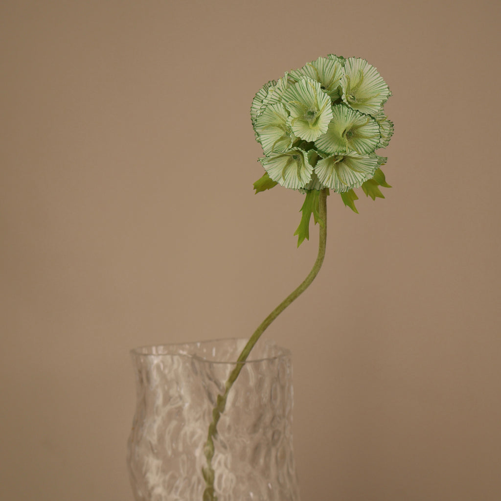 Konstgjort scabiosafrö i grön nyans, närbild