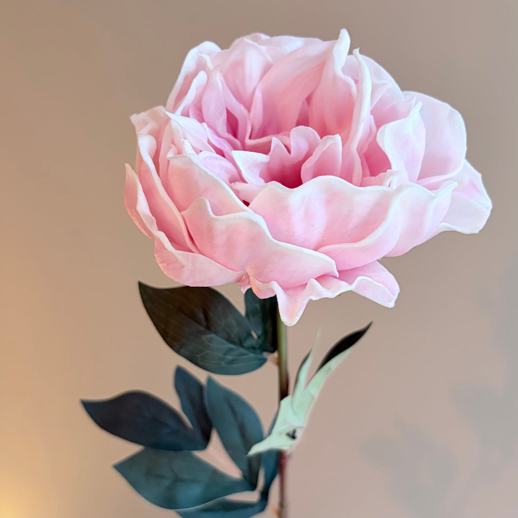 Konstgjord ljusrosa pion, närbild